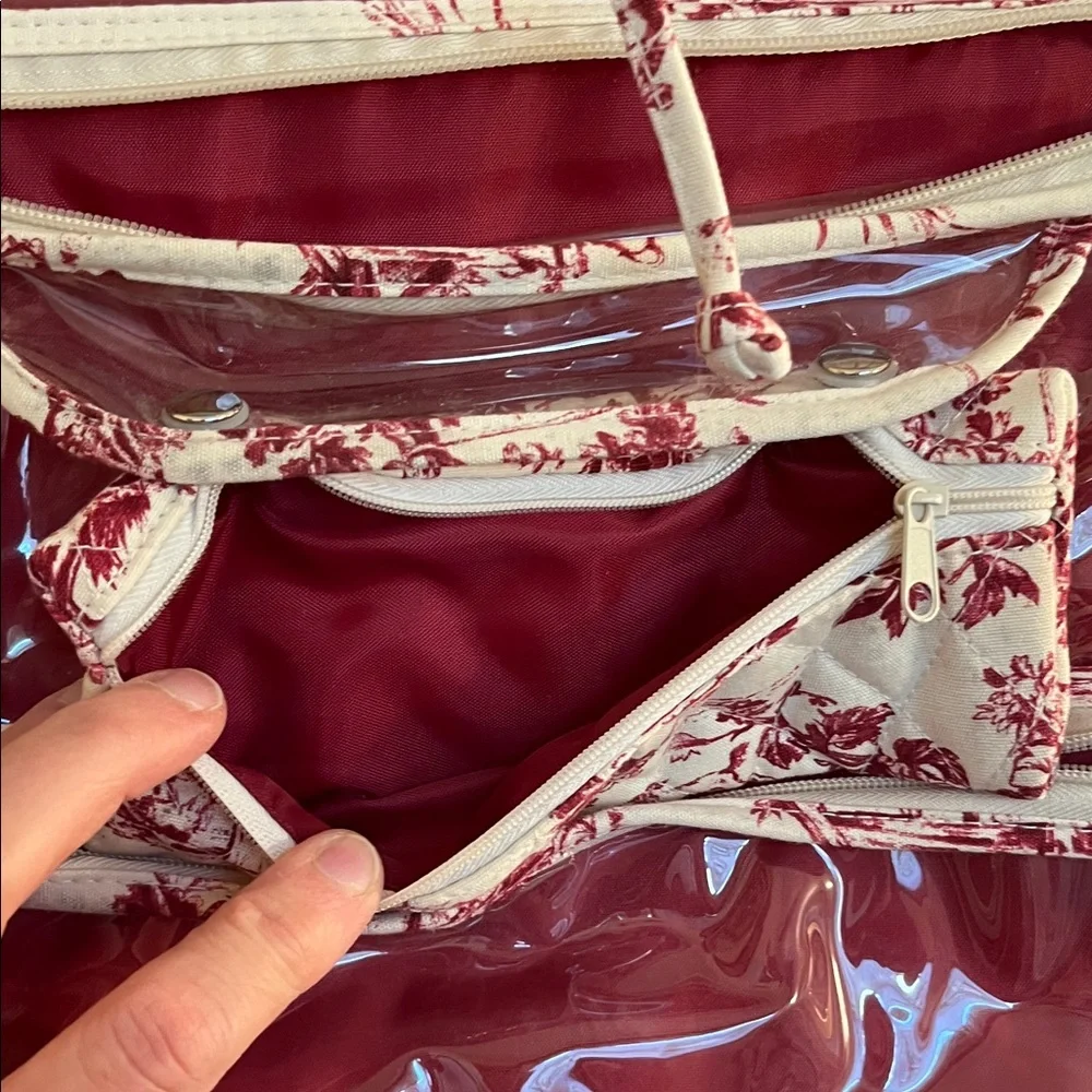 Sharif Americana Toile Red and Cream Quilted Travel Makeup Organizer